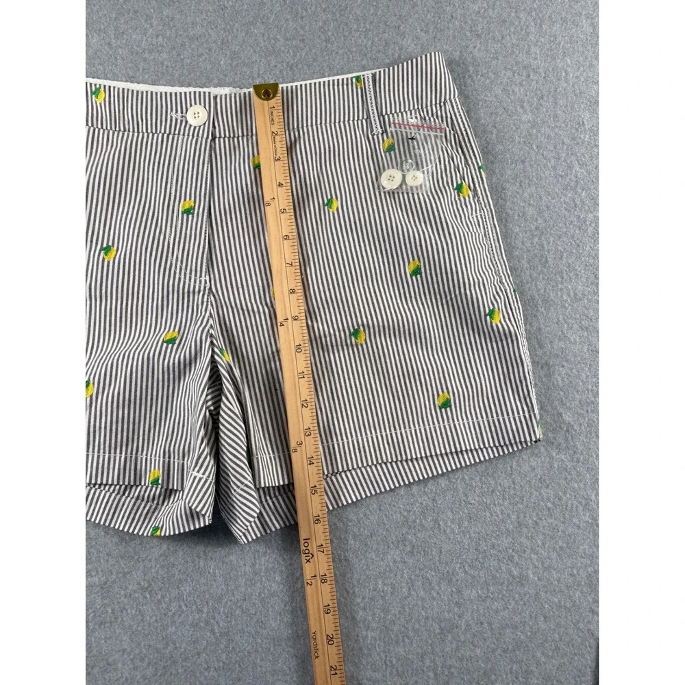 Crown & Ivy Women Size 14 Striped Lemon Embroidered Preppy Coastal Summer Shorts